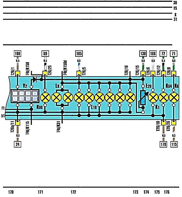 Diagrama elétrico do painel de instrumentos e velocímetro Audi 100